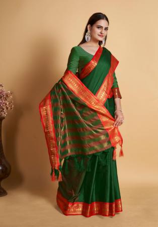 Picture of Resplendent Silk Dark Olive Green Saree