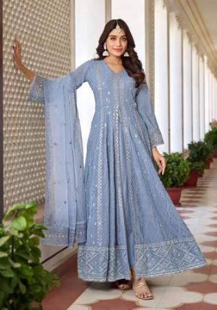 Picture of Georgette Steel Blue Straight Cut Salwar Kameez