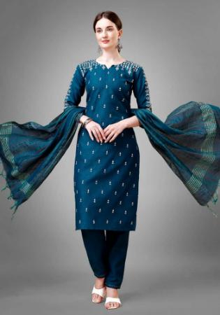 Picture of Excellent Cotton Teal Readymade Salwar Kameez