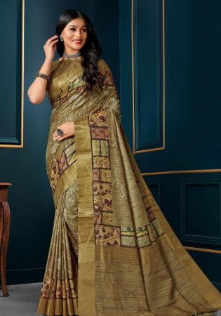 Picture of Nice Silk Dark Olive Green Saree