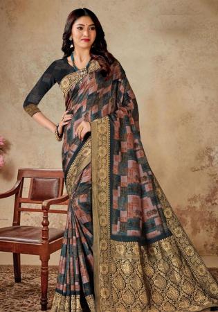 Picture of Statuesque Silk Dark Slate Grey Saree