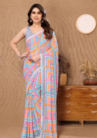 Picture of Gorgeous Georgette Light Steel Blue Saree