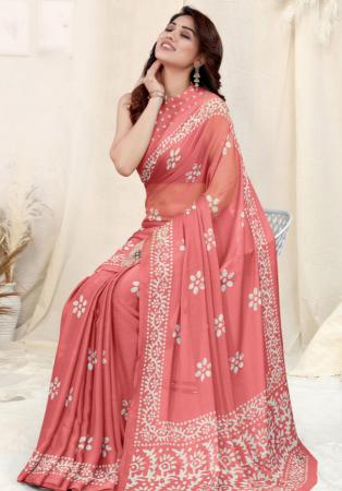 Picture of Lovely Chiffon & Georgette Indian Red Saree