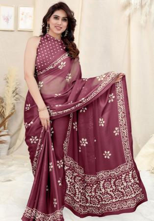 Picture of Well Formed Chiffon & Georgette Brown Saree