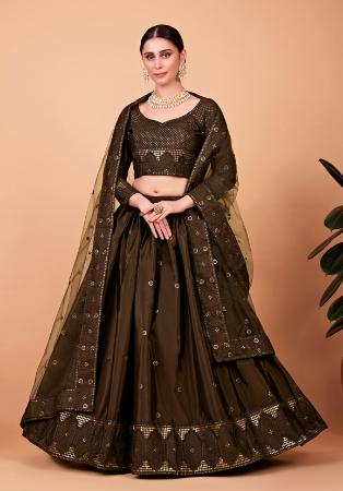 Picture of Amazing Silk Dark Olive Green Lehenga Choli