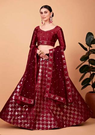 Picture of Delightful Silk Fire Brick Lehenga Choli