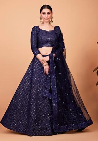 Picture of Well Formed Silk Midnight Blue Lehenga Choli