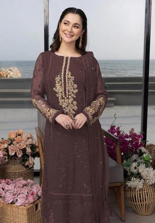 Picture of Georgette Dim Gray Straight Cut Salwar Kameez