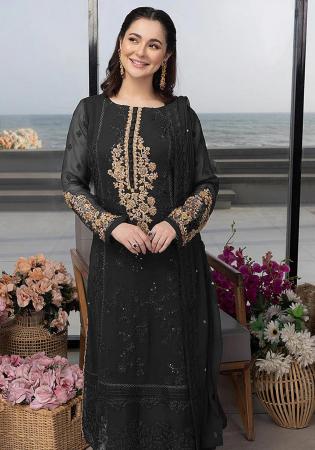 Picture of Lovely Georgette Black Straight Cut Salwar Kameez