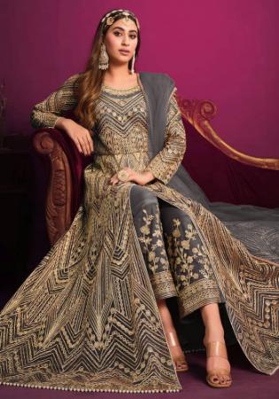 Picture of Pleasing Net Dim Gray Straight Cut Salwar Kameez