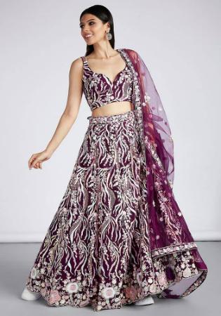 Picture of Amazing Net & Organza Maroon Lehenga Choli