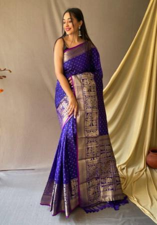 Picture of Excellent Silk Dark Slate Blue Saree