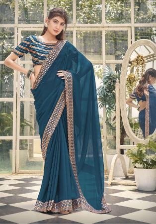 Picture of Good Looking Georgette Dark Slate Blue Saree