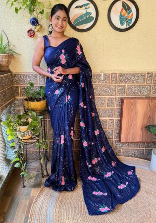 Picture of Sublime Georgette Navy Blue Saree