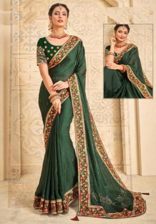 Picture of Lovely Silk Dark Olive Green Saree