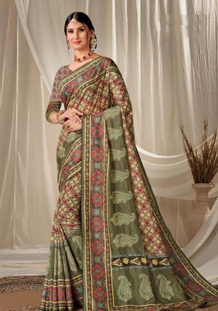 Picture of Wonderful Silk Dark Olive Green Saree