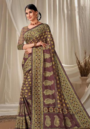 Picture of Nice Silk Dark Olive Green Saree