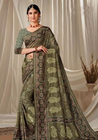 Picture of Superb Silk Dark Olive Green Saree