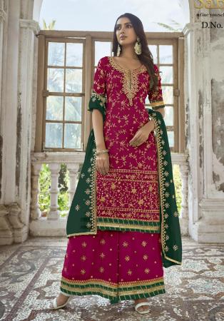 Picture of Georgette Dark Green Straight Cut Salwar Kameez