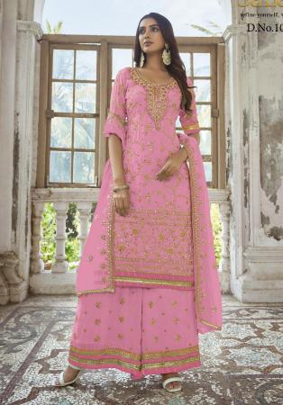 Picture of Georgette Light Coral Straight Cut Salwar Kameez