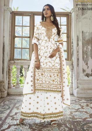 Picture of Georgette Off White Straight Cut Salwar Kameez