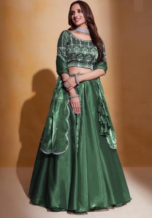 Picture of Silk & Organza Dark Sea Green Lehenga Choli