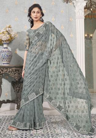 Picture of Good Looking Georgette Light Slate Grey Saree