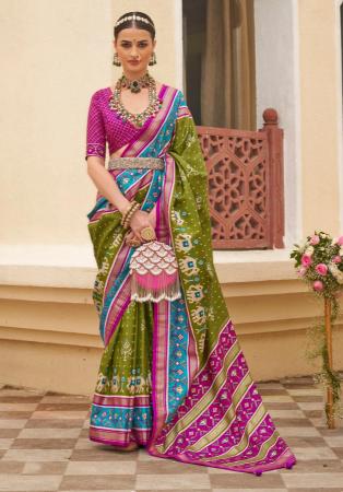 Picture of Alluring Silk Dark Olive Green Saree