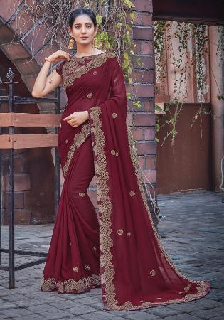 Picture of Excellent Georgette & Silk Maroon Saree