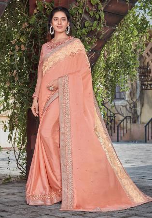 Picture of Splendid Georgette & Silk Dark Salmon Saree