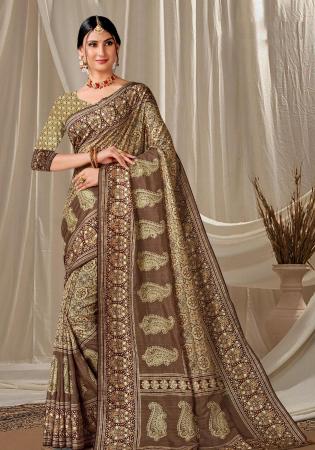 Picture of Beautiful Silk Dark Olive Green Saree