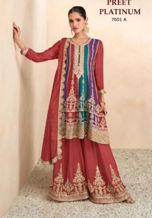 Picture of Elegant Chiffon Brown Straight Cut Salwar Kameez