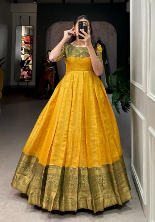 Picture of Enticing Cotton Dark Golden Rod Readymade Gown