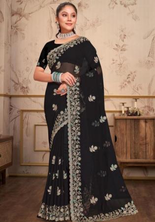 Picture of Good Looking Georgette Black Saree