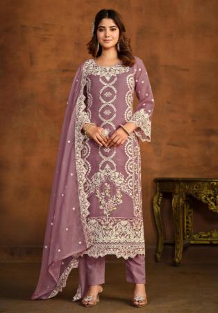 Picture of Pleasing Organza Plum Straight Cut Salwar Kameez