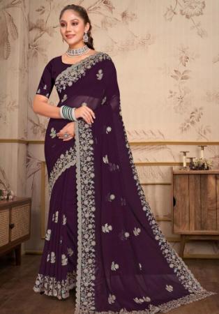 Picture of Exquisite Georgette Dark Olive Green Saree