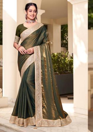 Picture of Ideal Silk Dark Olive Green Saree