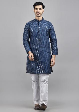 Picture of Ravishing Silk Dark Slate Blue Kurtas