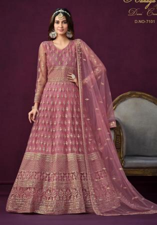 Picture of Good Looking Net Rosy Brown Anarkali Salwar Kameez