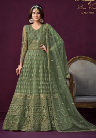 Picture of Sublime Net Dark Sea Green Anarkali Salwar Kameez