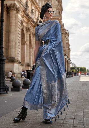 Picture of Sublime Satin & Silk Cadet Blue Saree