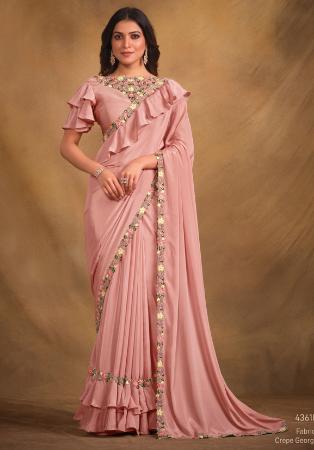 Picture of Taking Georgette & Satin & Silk Pink Saree