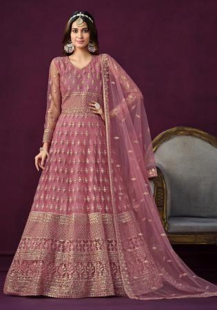 Picture of Gorgeous Net Rosy Brown Anarkali Salwar Kameez