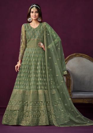 Picture of Beautiful Net Dark Sea Green Anarkali Salwar Kameez