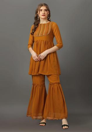 Picture of Georgette Saddle Brown Readymade Salwar Kameez