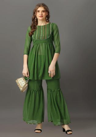 Picture of Georgette Dark Olive Green Readymade Salwar Kameez