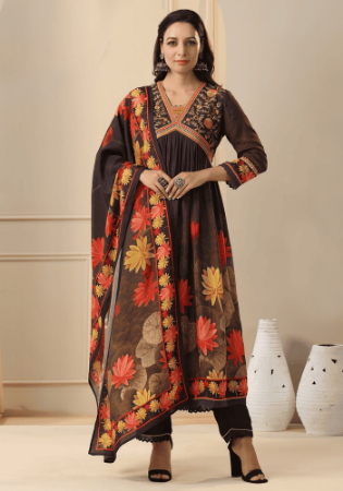 Picture of Rayon & Chiffon Black Readymade Salwar Kameez