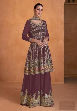 Picture of Georgette Dark Orchid Straight Cut Salwar Kameez