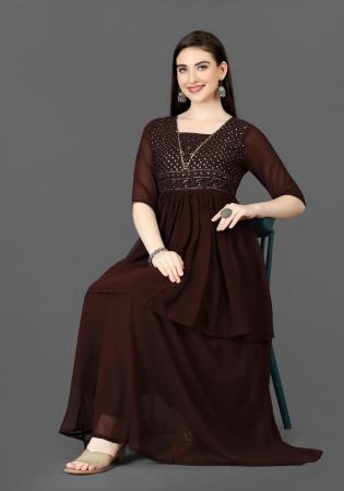 Picture of Superb Georgette Dark Olive Green Readymade Gown