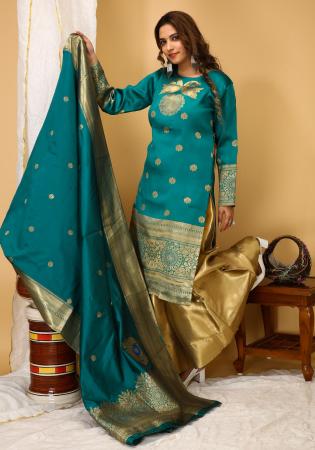 Picture of Ideal Silk Teal Readymade Salwar Kameez